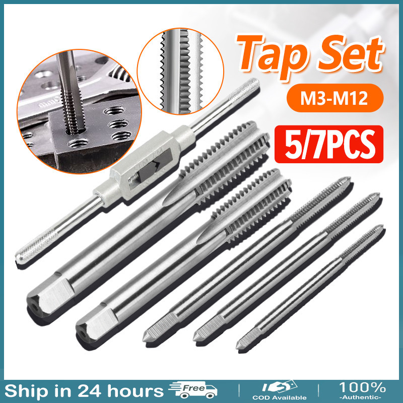 5/7PCS Hand Screw Thread Tap Wrench Rethreading Tool Set M3 to M12 DIY ...