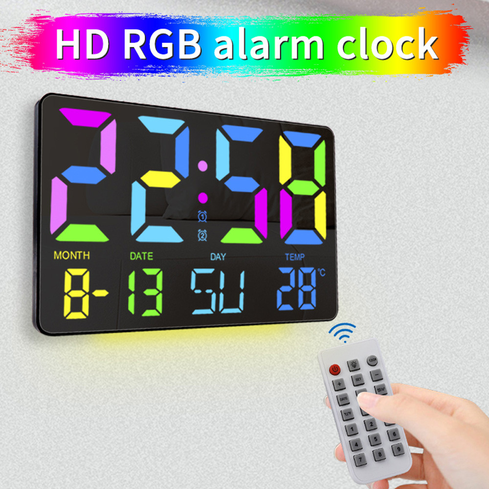 TS-5310 Digital RGB Wall Alarm Clock Large Screen Mirror Clock 5 Gear ...