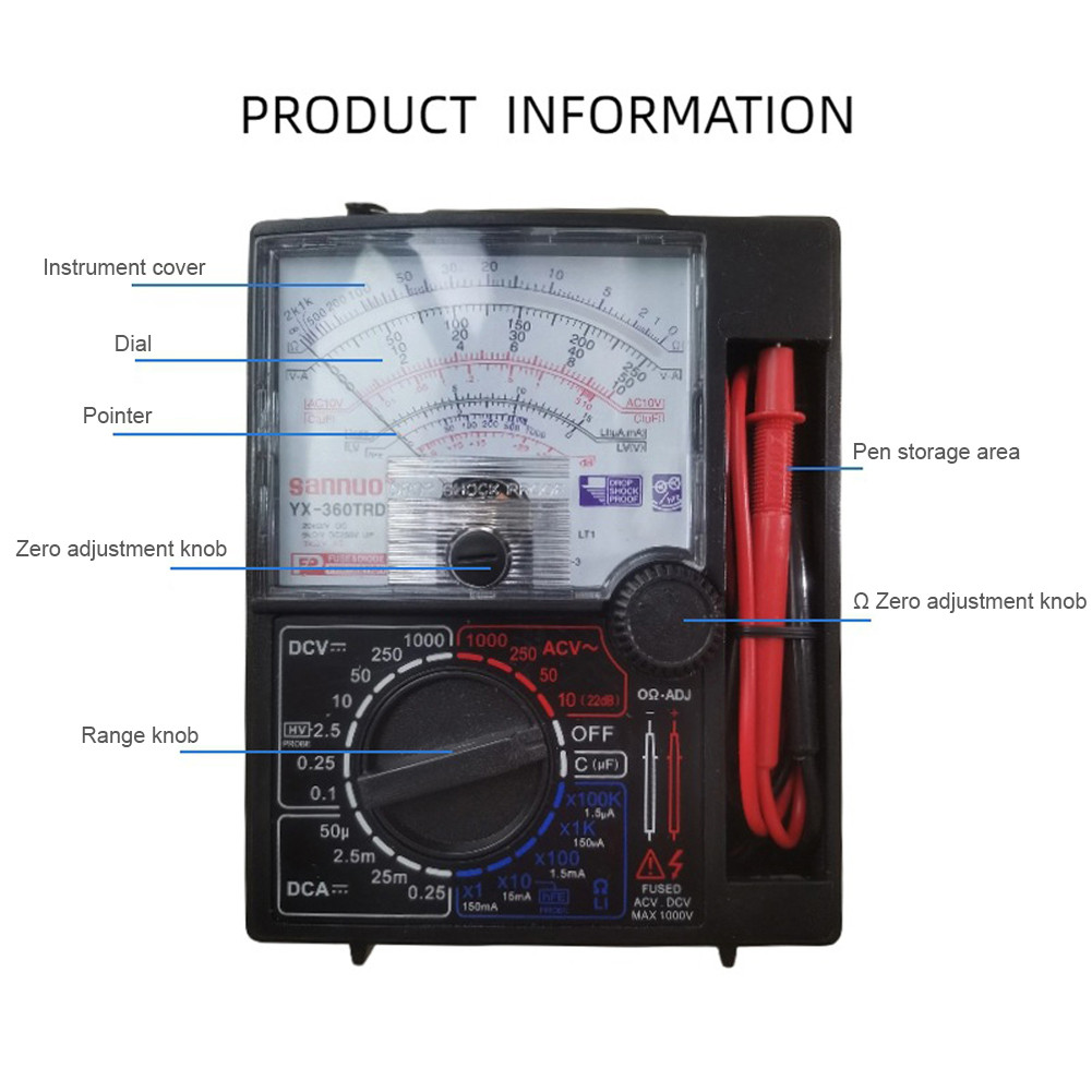 Voltmeter Ammeter DC 1000V Voltage Current Tester Handheld Pointer ...