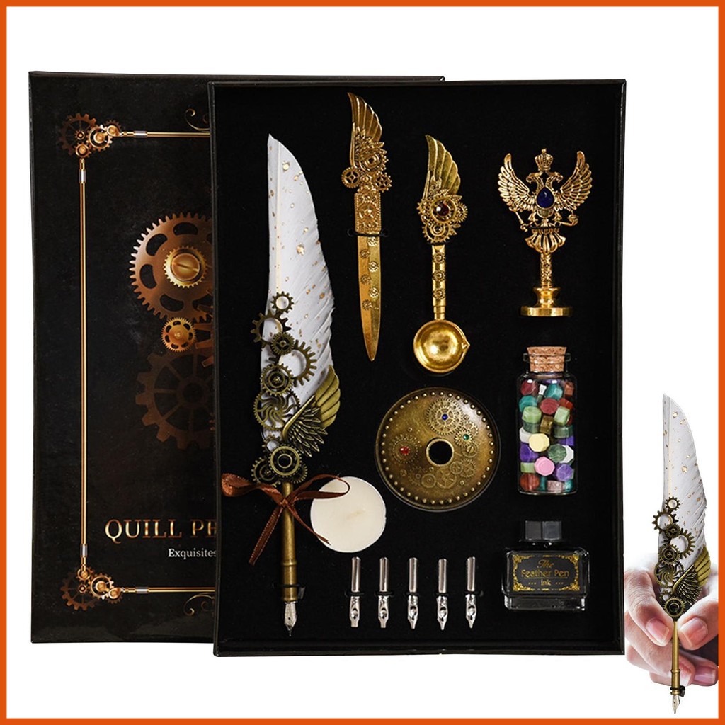 Feather Pen and Ink Set Ink Stationery Kit Writing Quill Ink Set ...