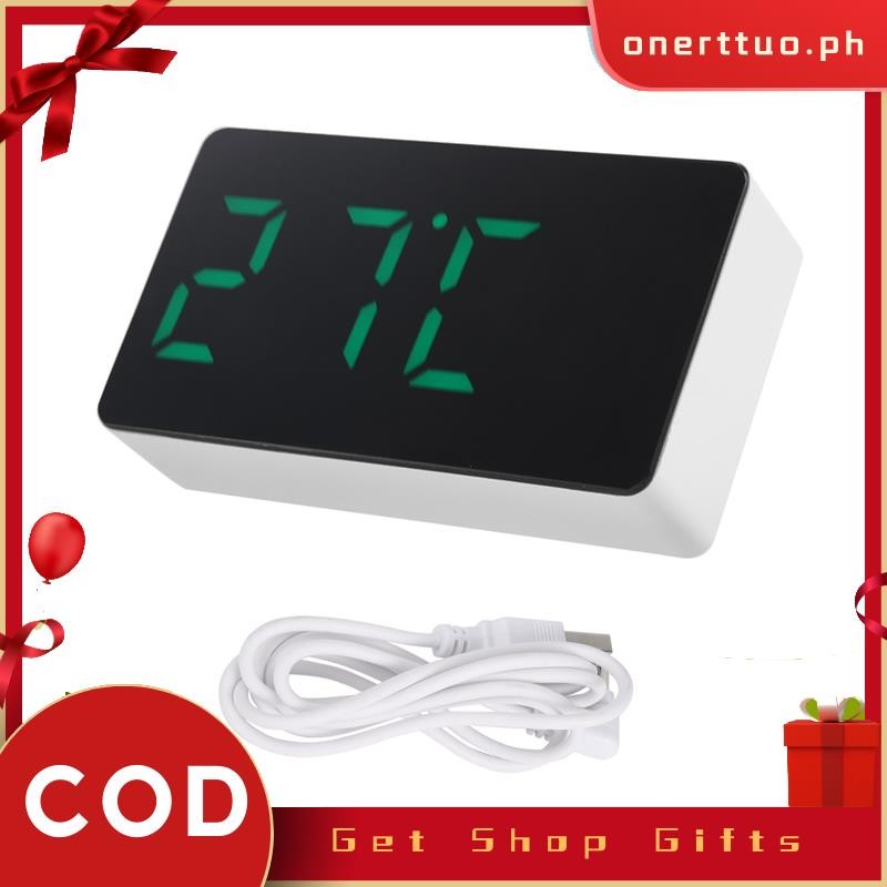 Mini Desk Alarm Clock Digital Mirror LED Temperature USB Bedside Table ...
