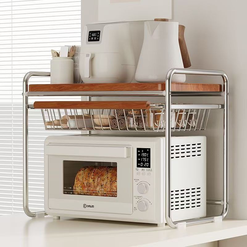 Household Microwave Oven Rack with Basket Kitchen Countertop Storage ...