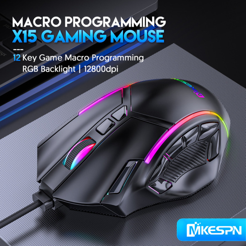 Gaming Mouse 12 Buttons Wired RGB Mouse 12800DPI Adjustable Macro ...