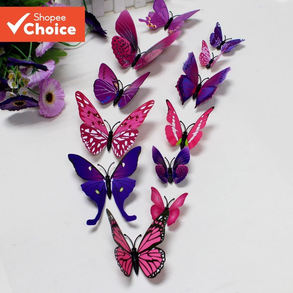 12 Pcs 3D Butterfly Wall Stickers - Creative Room Art DIY Decoration ...