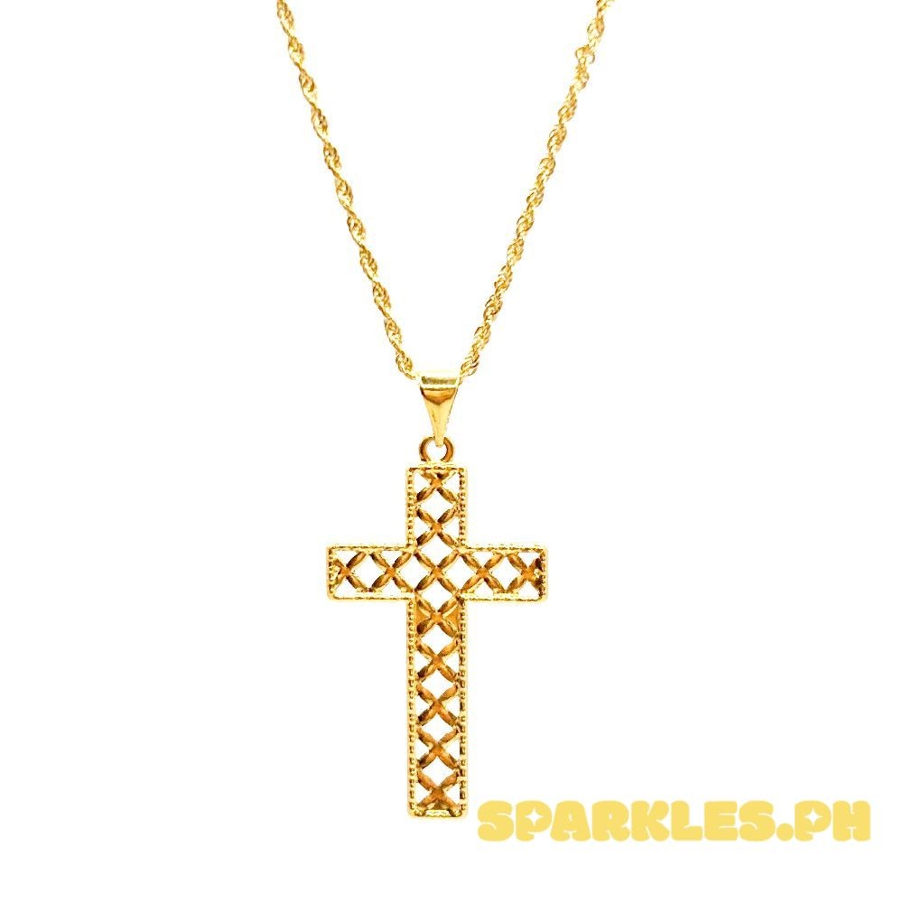 18k Saudi Gold Set Pattern Cross + Rope Chain 20