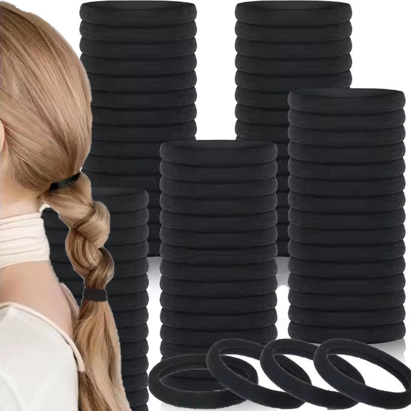 10Pcs 4/5cm Women Black Basic Hair Bands - High Elastic Hair Ropes ...