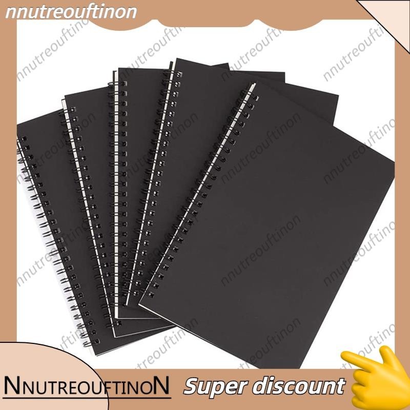 【nnutreouftinon】5Pcs A5 Black Spiral Notebook Blank Sketchbook Unruled ...