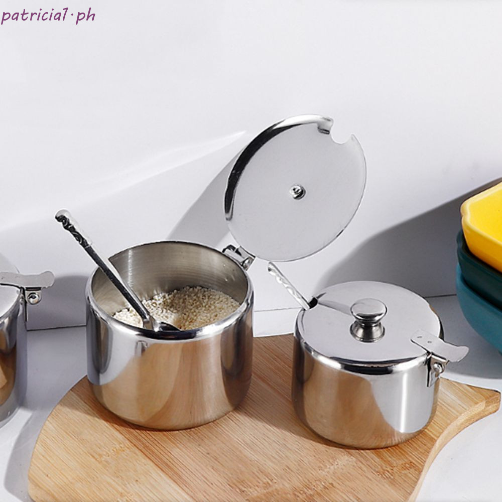 PATRICIA Stainless Steel Sugar Bowl, with Lid Spoon Silver Spice