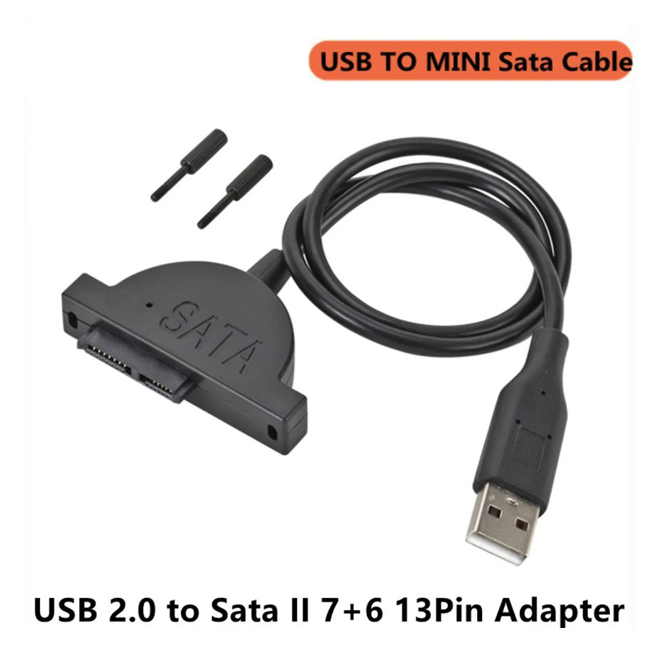 USB 2.0 to Mini Sata II 7+6 13Pin Adapter for Laptop CD/DVD ROM