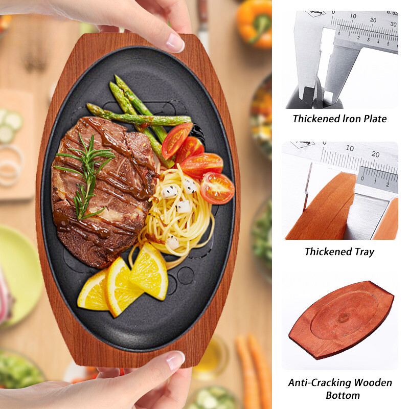 Sizzling Plate Non Stick Cast Iron Plate Roasting Grilling Oval Shape ...
