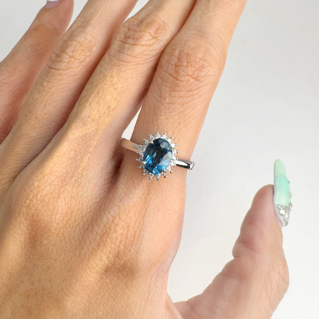 6 x 8 mm. Oval Cut London Blue Brazilian Topaz with Cz Accents Ring ...