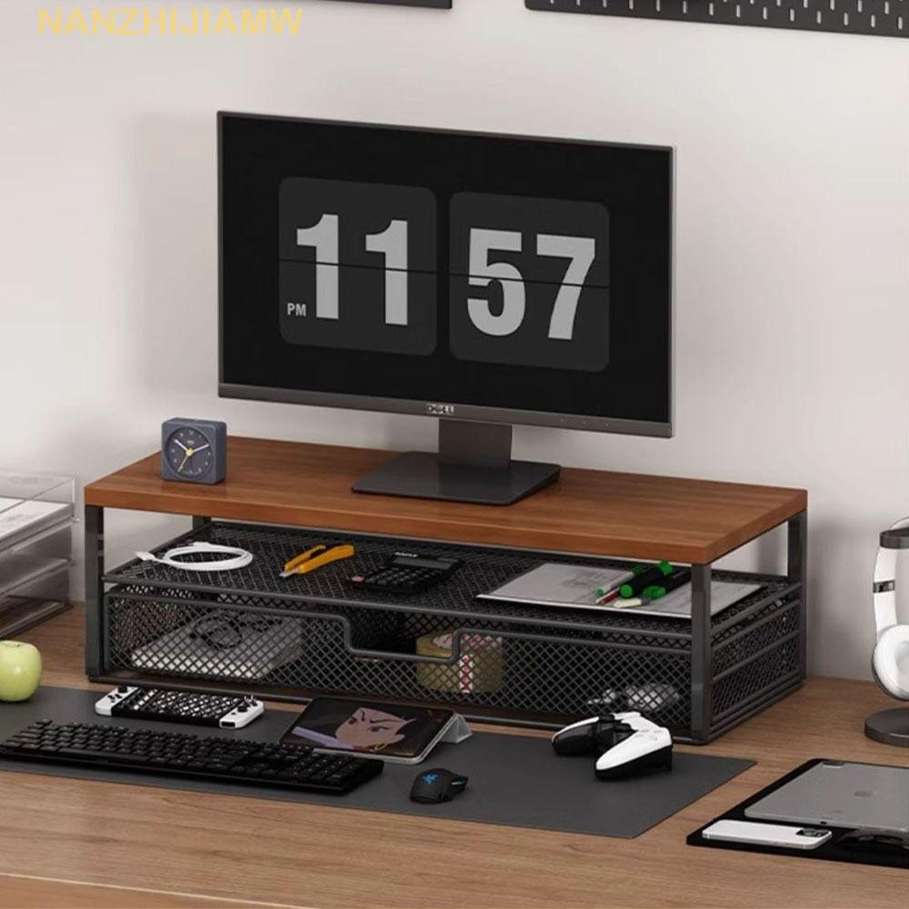 NANZHIJIAMW Computer Monitor Stand, 2-Tier Design With Drawer Desk ...