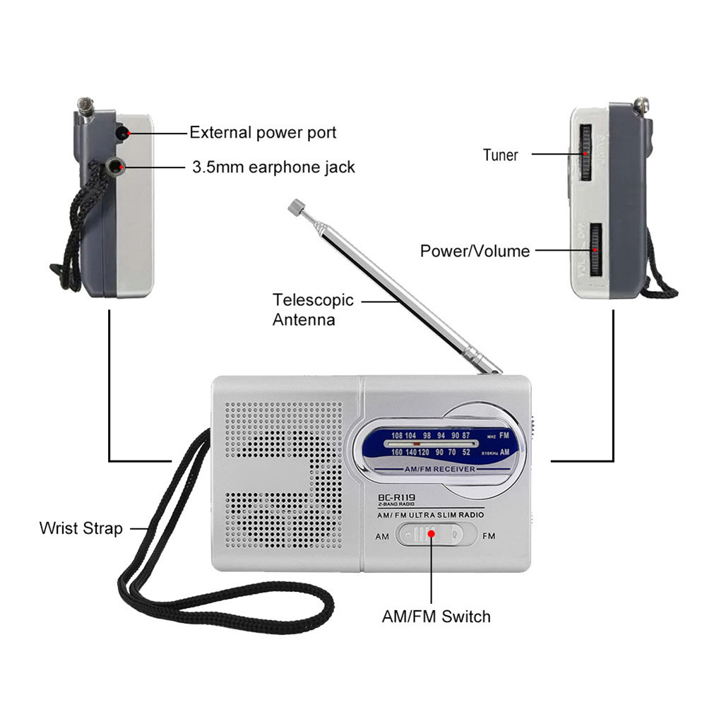 Mini Vintage Radio Battery Powered AM FM Radio Telescopic Antenna for ...