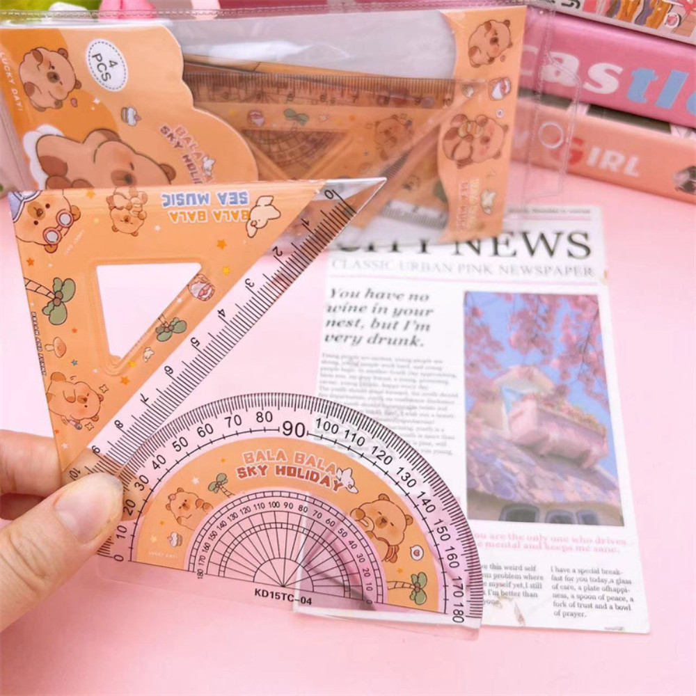 4-Piece Flexible Ruler Set - 15cm/6inch Plastic Straight & Triangle Rulers, Shatterproof, Soft Bendable, Protractor   Math Geometry Tool   Purple{"color Name":"purple"} P 198438889