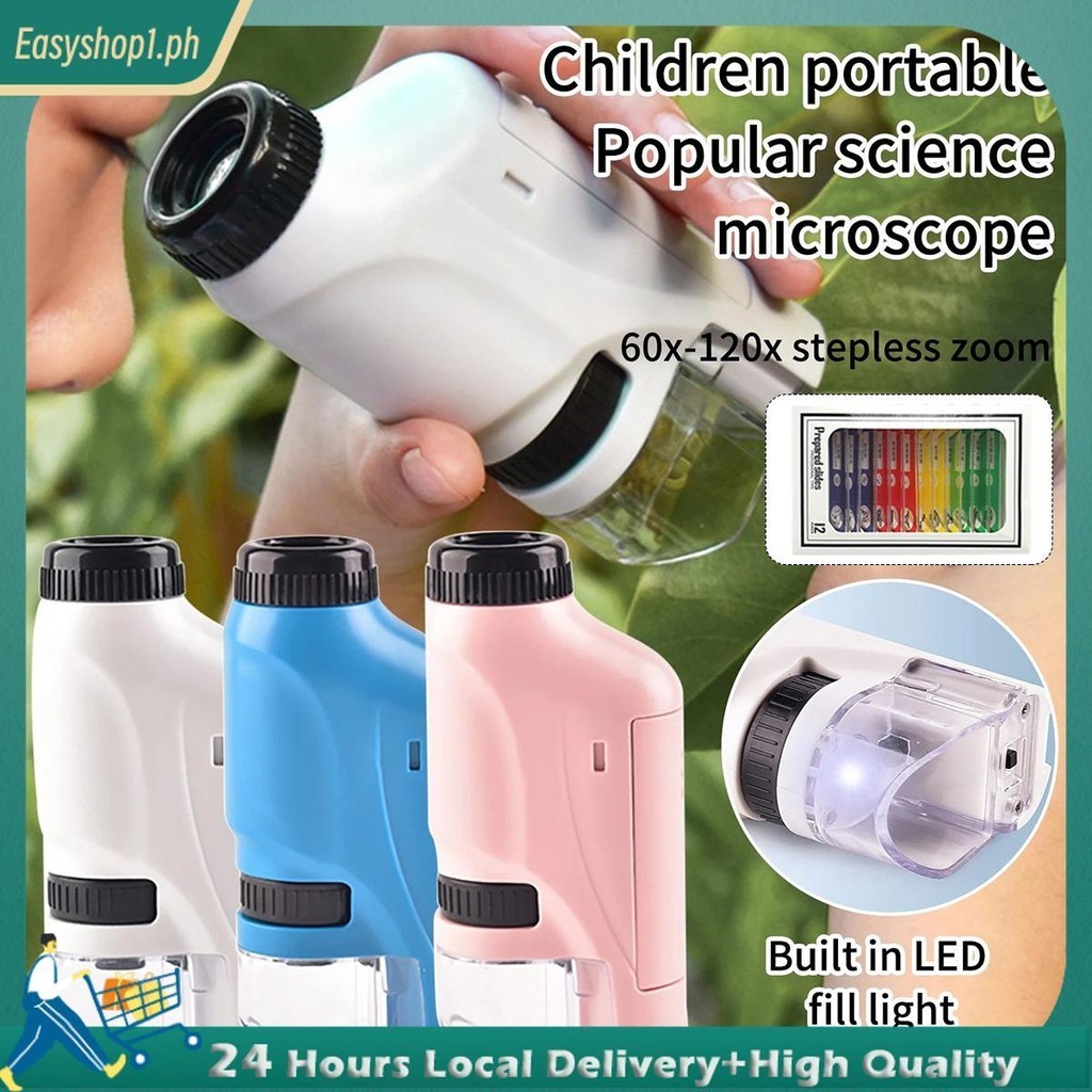 60-120x Electric Mini Pocket Microscope with LED Light Children ...