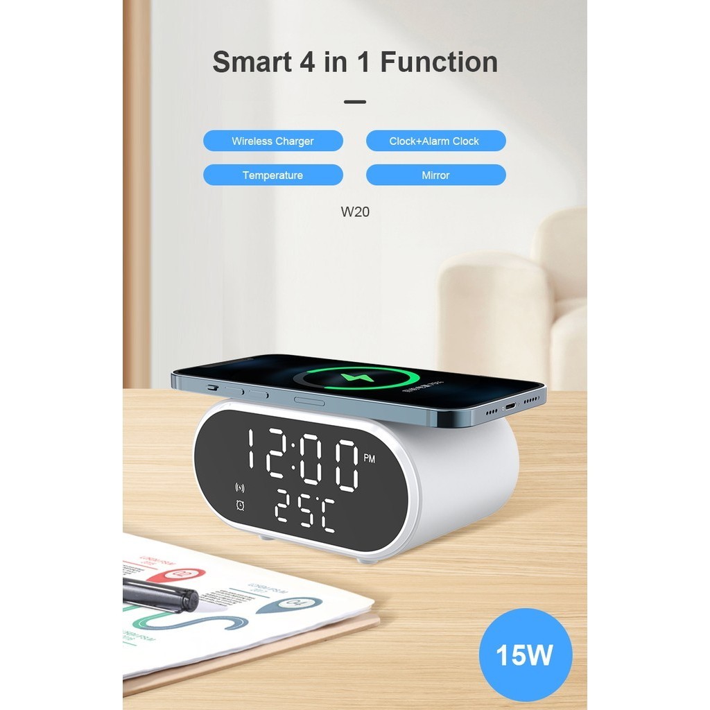 2024 Led Display Digital Alarm Clock With Qi Wireless Charger