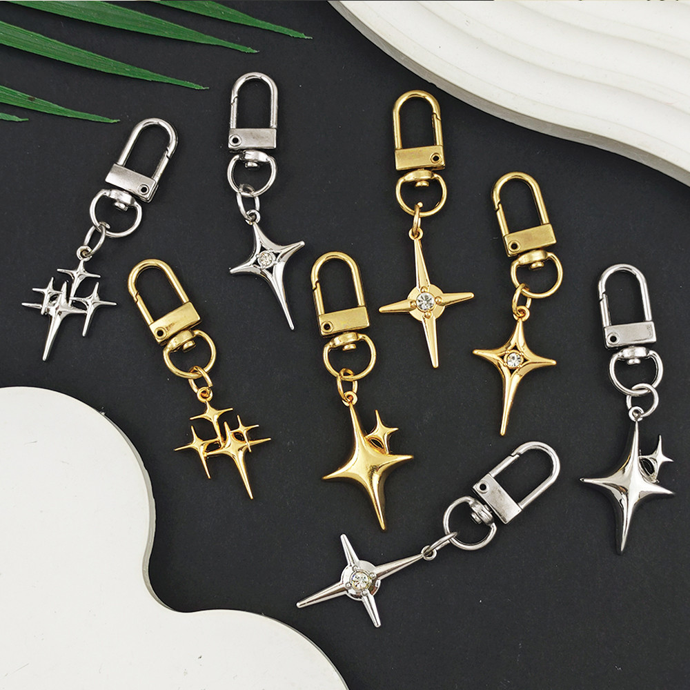 Gold Silver Color Star Keychains Trendy Rhinestone Metal Keyrings ...