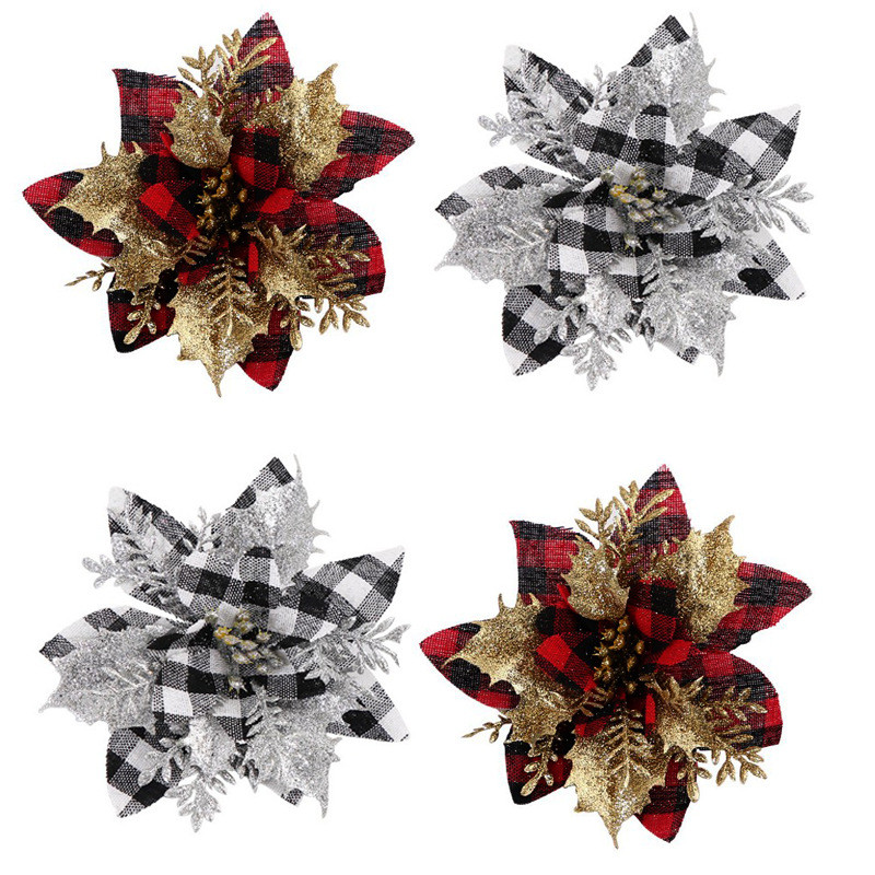 Simulation Fabric Plaid Pattern Flower Gilding Christmas Flower ...