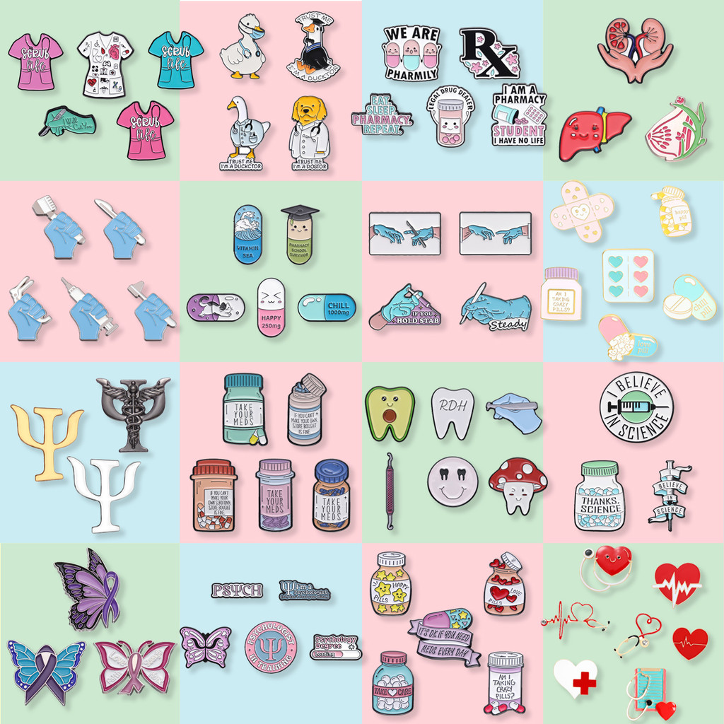 3-6pcs/set Medical Equipment Cartoon Brooch EKG Stethoscope Enamel Pin ...