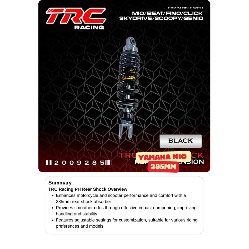 TRC Racing PH Rear Shock 285mm Mio Sporty Beat Fino Click SkyDrive ...