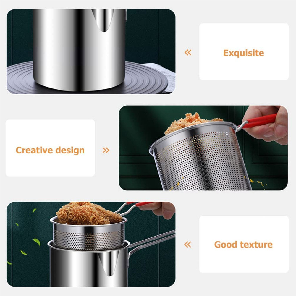 【EST】 Kitchen Fryer with Strainer Basket Stainless Steel Tempura