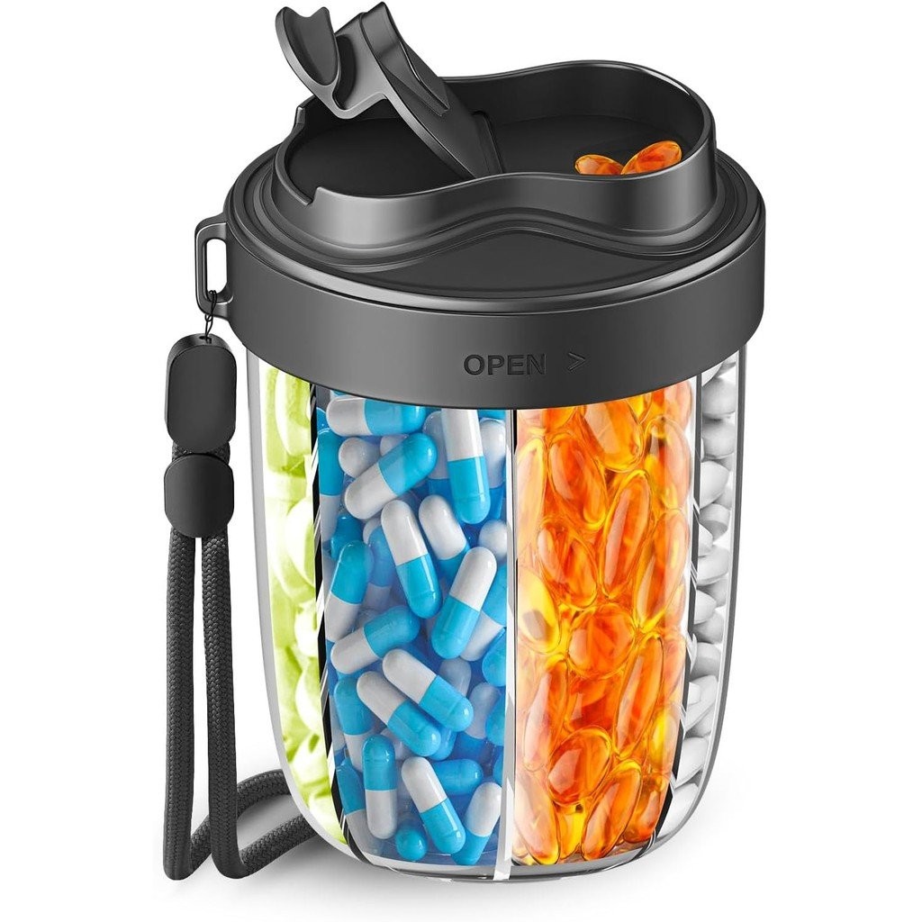 Pill Dispenser with 7 Large Compartments - Portable Pill Organizer for ...