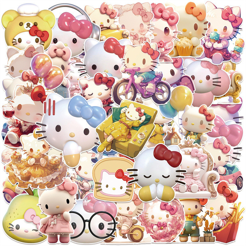 50PCS Cartoon Hello Kitty Stickers - Cute 3D Visual Style for Notebook ...