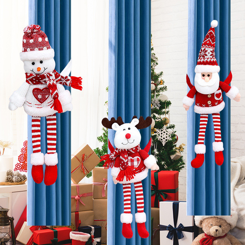 Christmas plush curtain decorations in holiday room