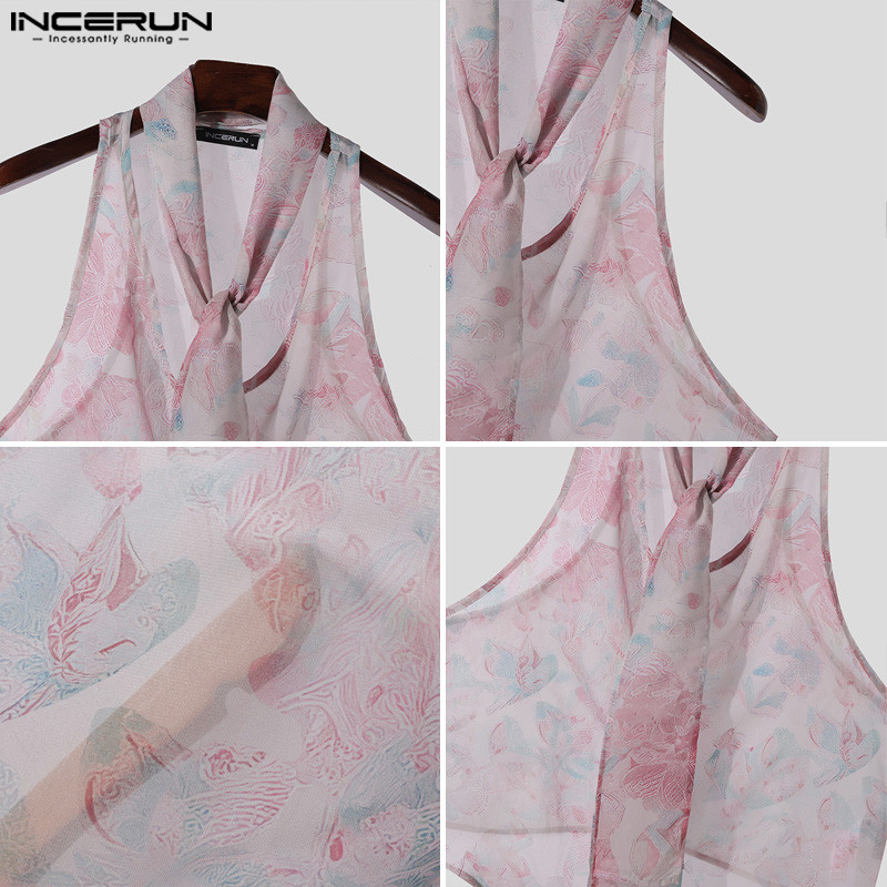 INCERUN Men Korean Casual Fashion Printed Ribbon Design Sleeveless ...