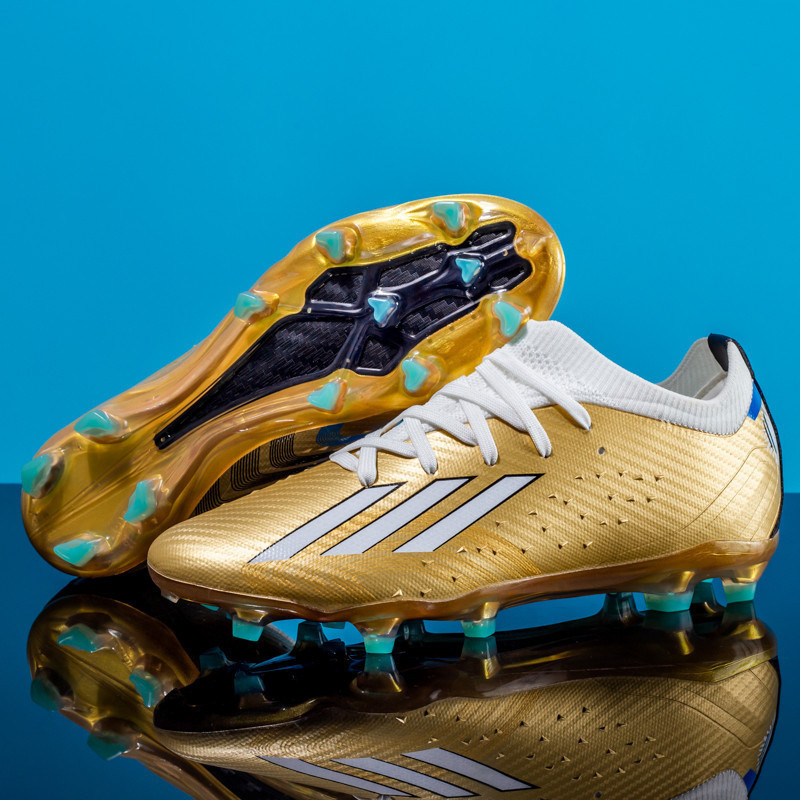 Gold Boys Football Boots Gold Plated Bottom Boys Soccer Shoes High