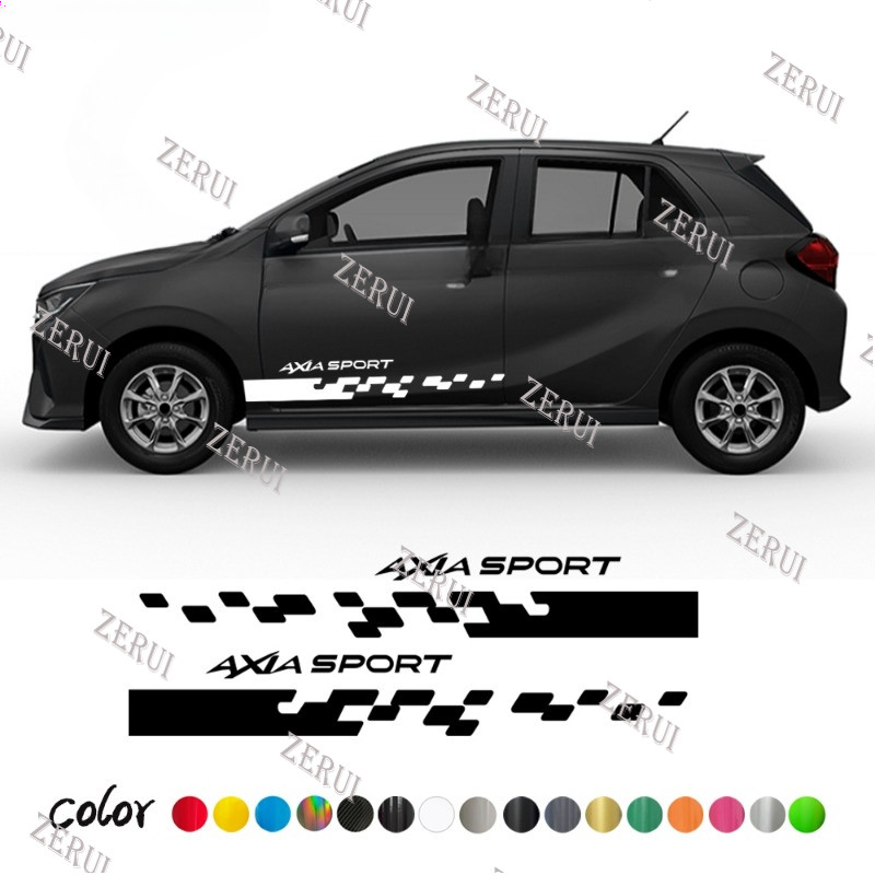 ZR For 2X For Perodua Axia Car Door Side Stickers Body Checkered Sport ...