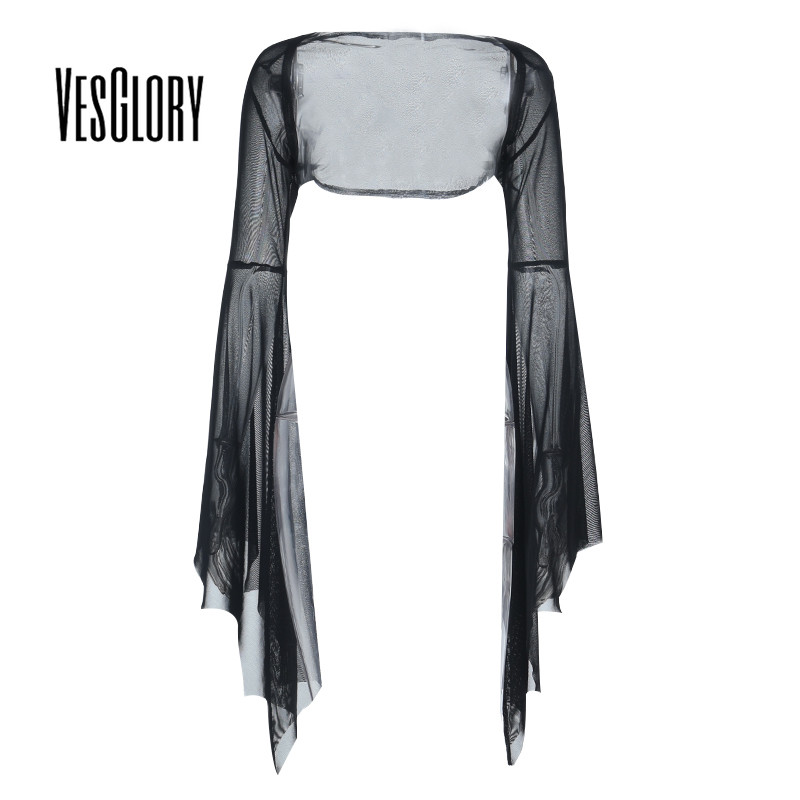 VesGlory Women 2025 Retro Cardigan Bat Wing Long Sleeve Design Mesh See ...