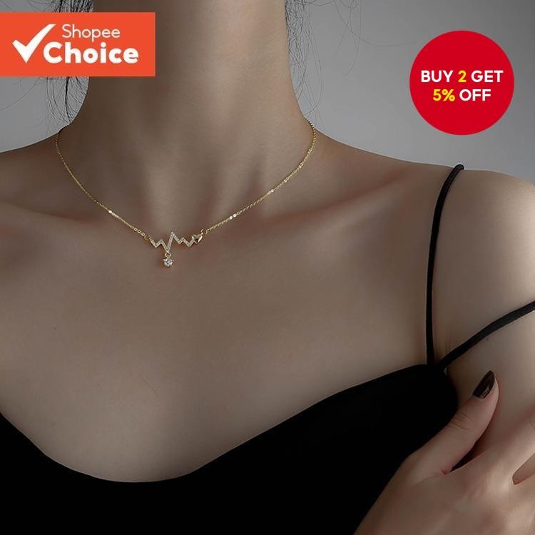 Korean Style Heartbeat Necklace for Women - ECG Pendant Clavicle Chain ...