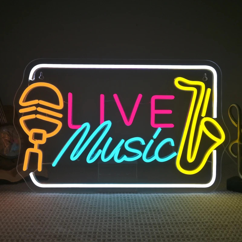 Live Music Neon Signs with Dimming Function LED Wall Decor Bedroom Man ...