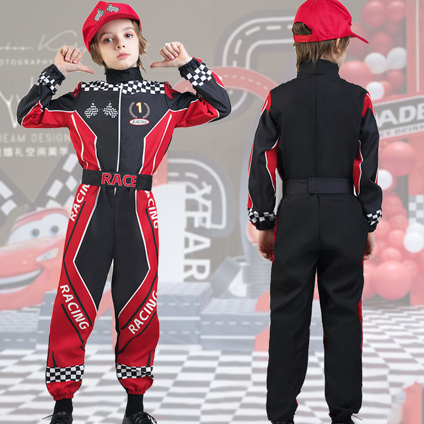 Car Racing Costume for Kids Boys Racer Jumpsuit With Cap career Dress ...
