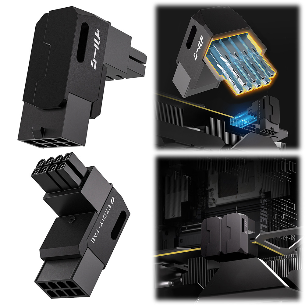 8-Pin PCIe GPU Power Adapter 90-Degree Angled Connector Power Steering ...
