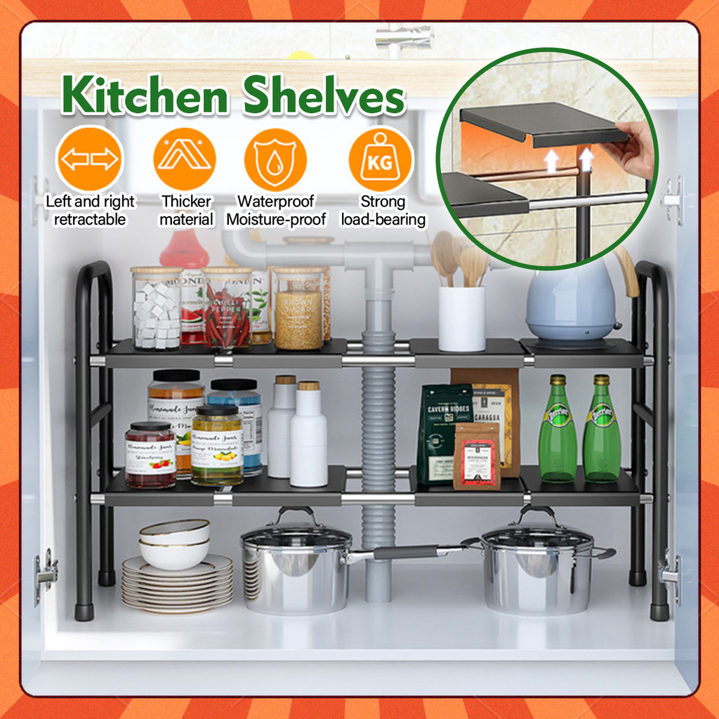 2 Layer Storage Rack Kitchen Storage Rack Pot Rack Adjustable Under ...
