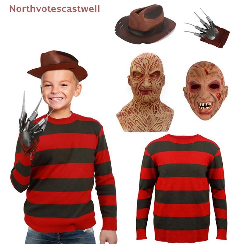 NVCWELL Halloween Costume Freddy Knitted Sweater With Brown Hat And