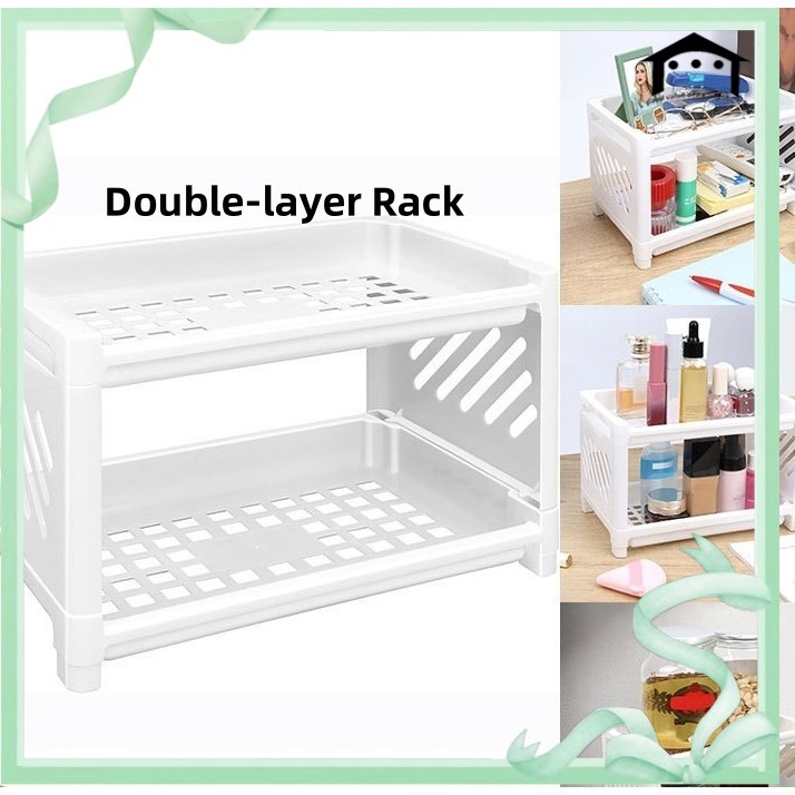 2 Layers Simple Folding Desktop Storage Rack Shelf Student Dormitory ...