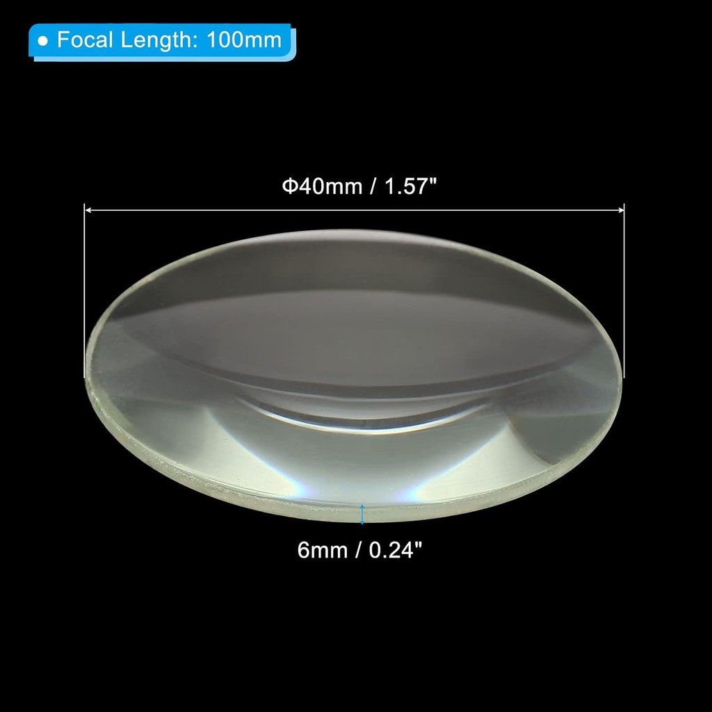 Juego De Lentes De Vidrio Óptico: 10cm Focal Lente Doble Convexo + 10cm Focal Doble Cóncavo (40mm Diámetro) – Para Experimentos Científicos Y Telescopios
