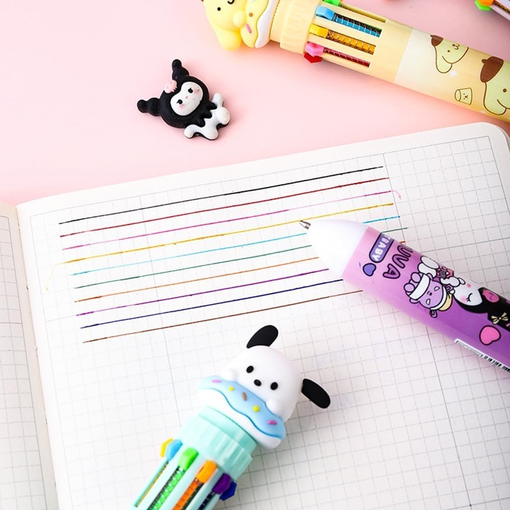 2PCS Sanrio Cartoon Ballpoint Pen Kuromi 0.5mm Ten Colors in One ...