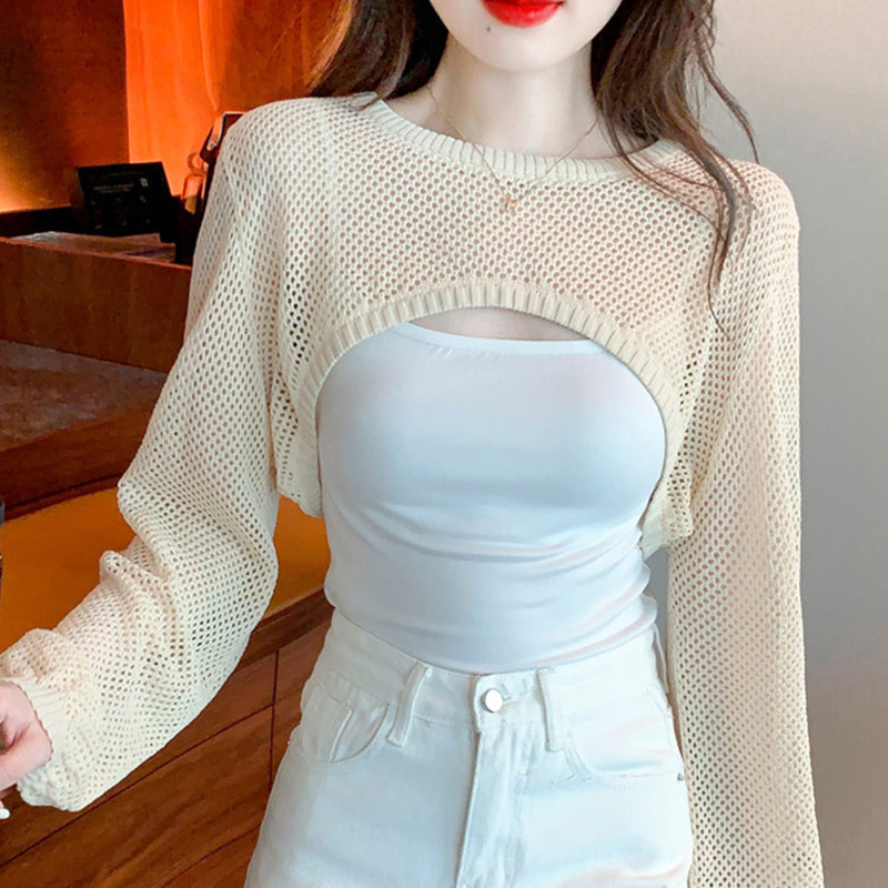 [Spots Goods] Korean Summer Mesh Knitted Top Women Thin Solid Color ...