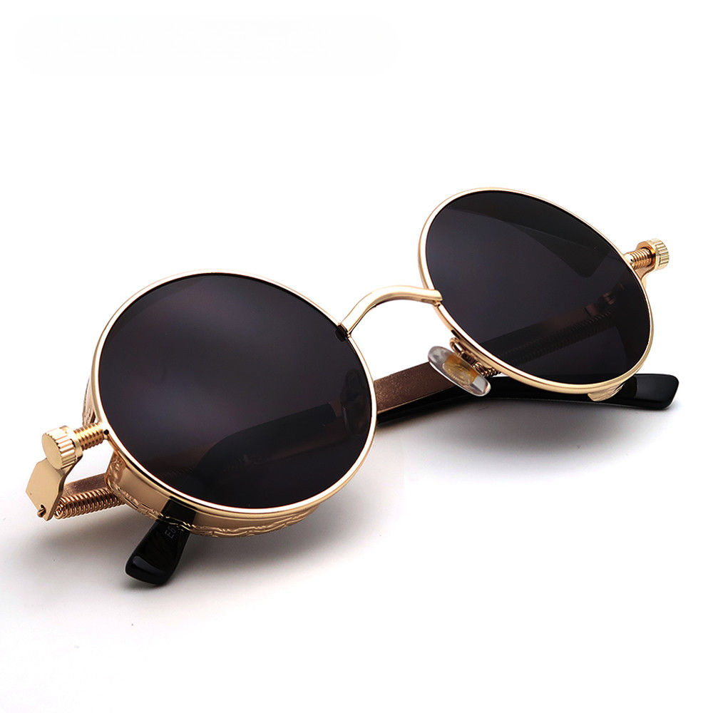 2024 Punk Round Sunglasses Men Gold Metal Frame Steampunk Women Sun ...