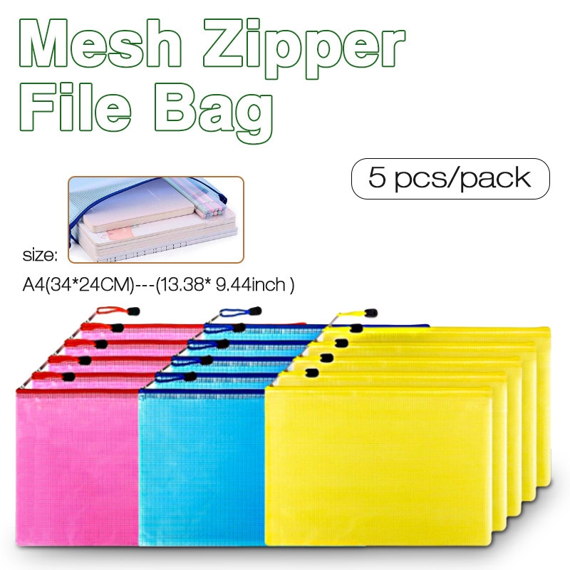 A4 Mesh Envelope Mesh Bag with Zipper File Document Exam Paper ...