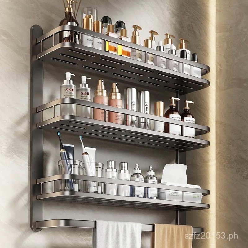 Bathroom Wall-Mounted Storage Rack for Washroom, No-Drill Sink Shelf ...