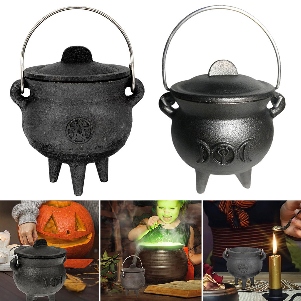 LSqy_ Halloween Witch Pot with Lid Heat-Resistant Portable Burning Mini ...