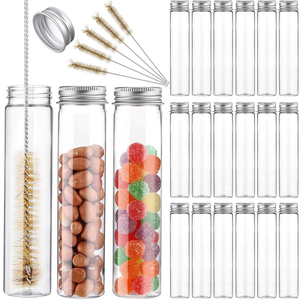 18 Pieces 115 ml Clear Plastic Test Tubes with Screw Caps, Flat ...