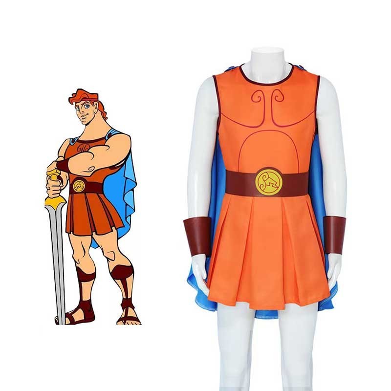 Anime Hercules Cosplay Orange Dress Black Cloak Costume Halloween ...