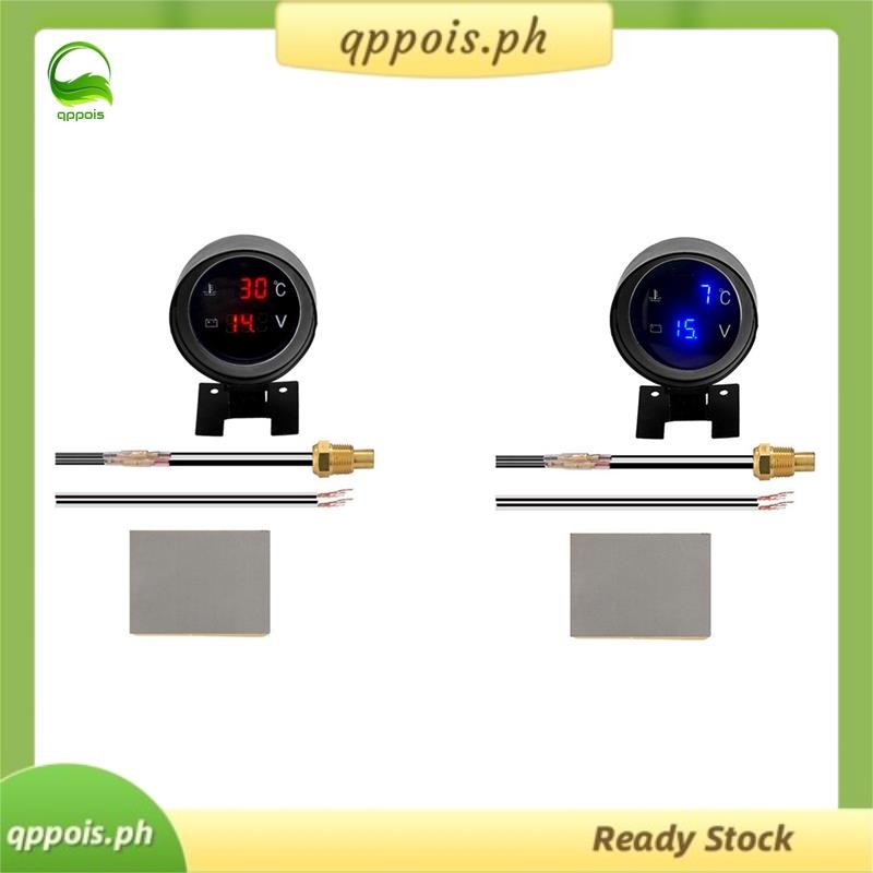 [qppois] 2 in 1 12V 24V Round Led Digital Car Truck Water Temp Gauge