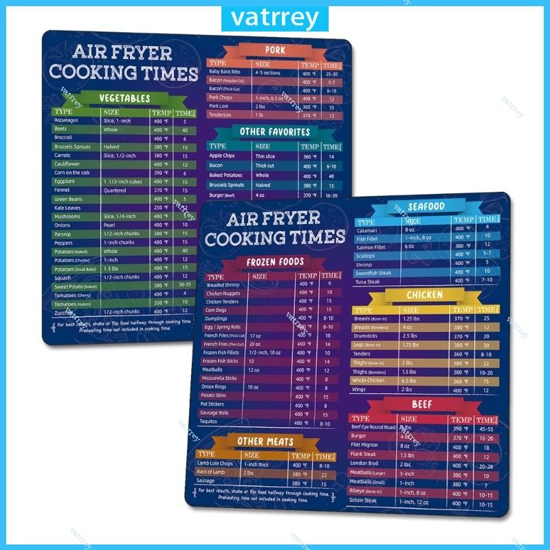 VA Air Fryer Cheat Sheet Set Quick Reference Guide for Cooking